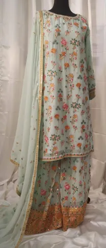 Pakistani Original Boutique Luxury Chiffon Stitched 3 Pcs _ Mint 